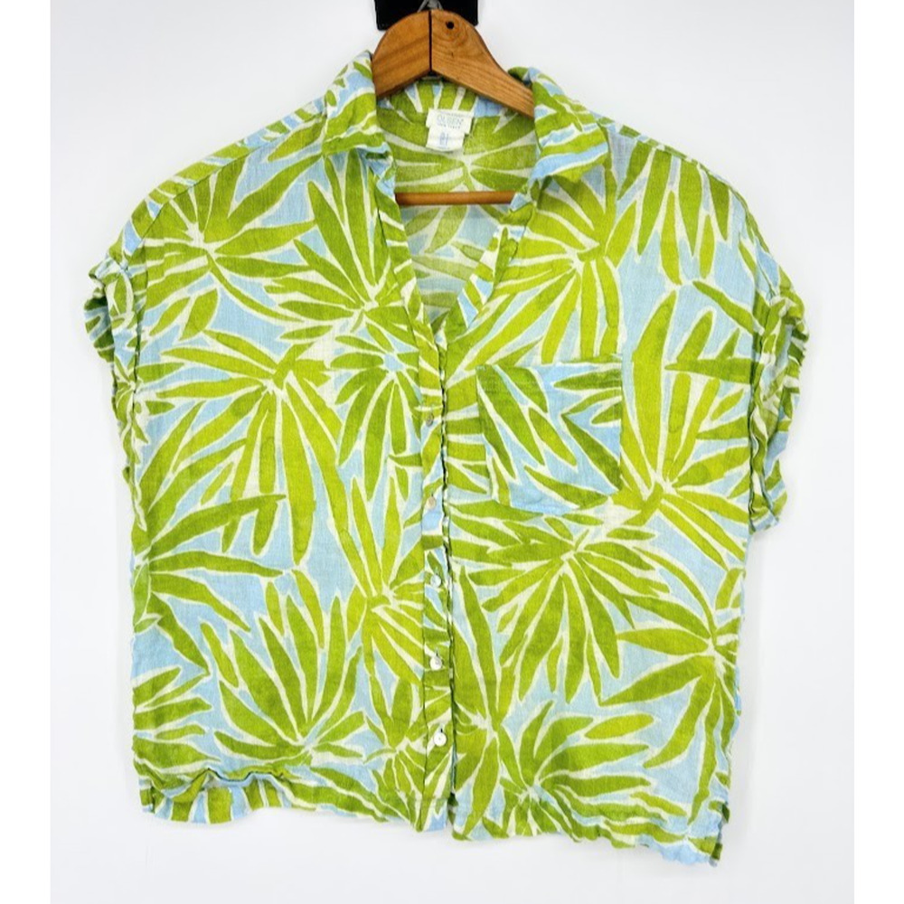 Sigrid Olsen Button Top Womens Small 100% Linen Tropical Coastal Vacation Resort